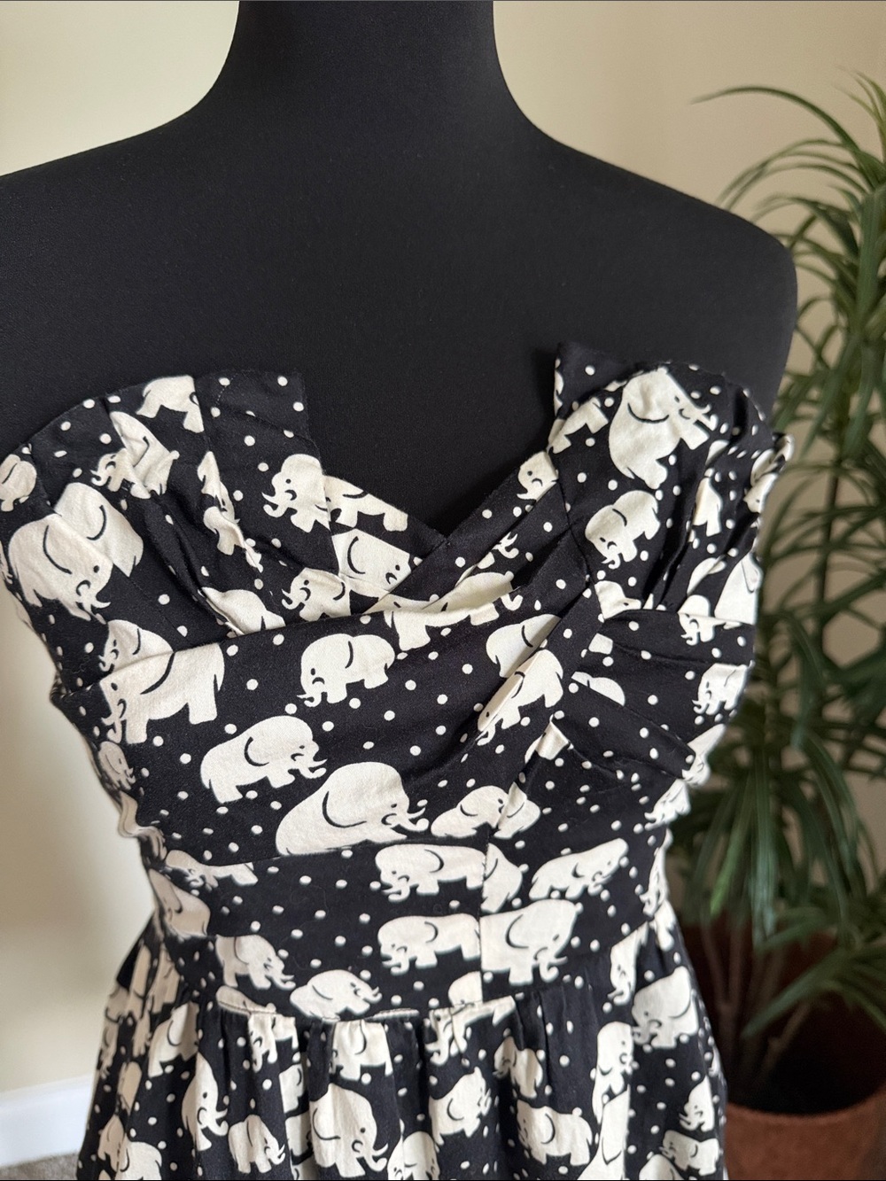 Anthropologie Porridge Black Strapless Dress with White Elephant Print - Picture 4 of 6